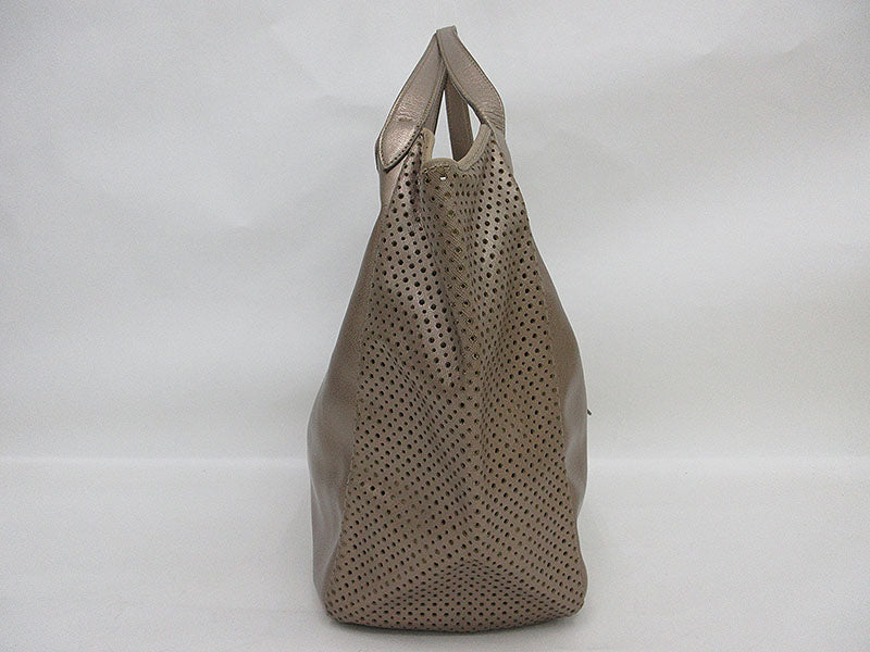 Salvatore Ferragamo Gancini Punched Shoulder Tote Bag Champagne Gold Leather