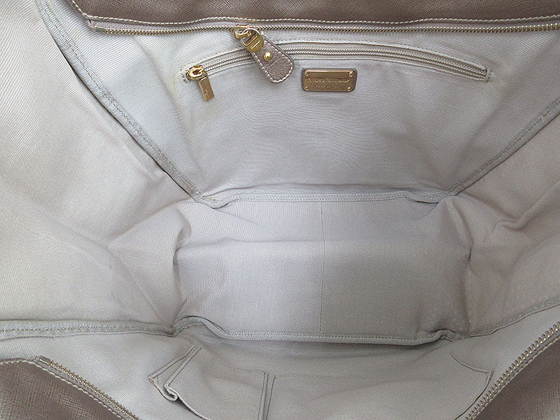 Salvatore Ferragamo Gancini Punched Shoulder Tote Bag Champagne Gold Leather