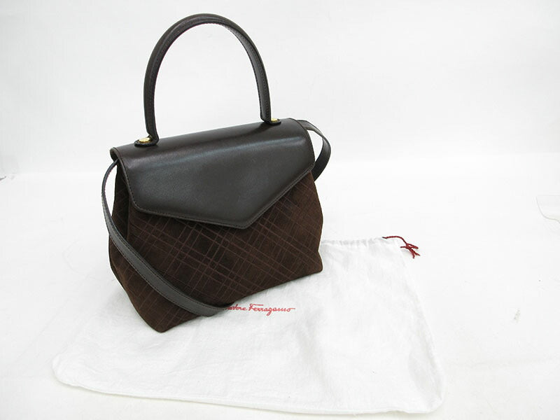 Salvatore Ferragamo 2WAY/Shoulder Bag/Handbag Brown Suede [Brand Bag] [Used]