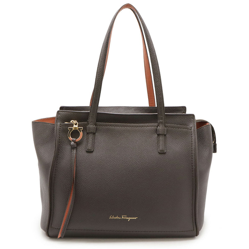 Salvatore Ferragamo Amy Gancini Tote Bag Shoulder Bag Leather Brown Gray Salmon