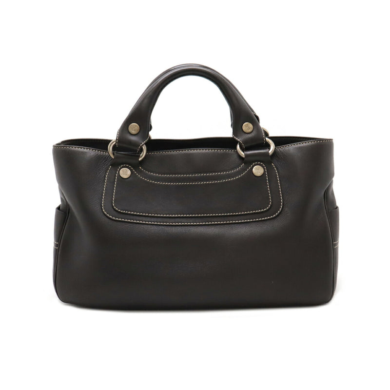 CELINE Boogie Bag Handbag Leather Dark Brown Silver Hardware [Used]