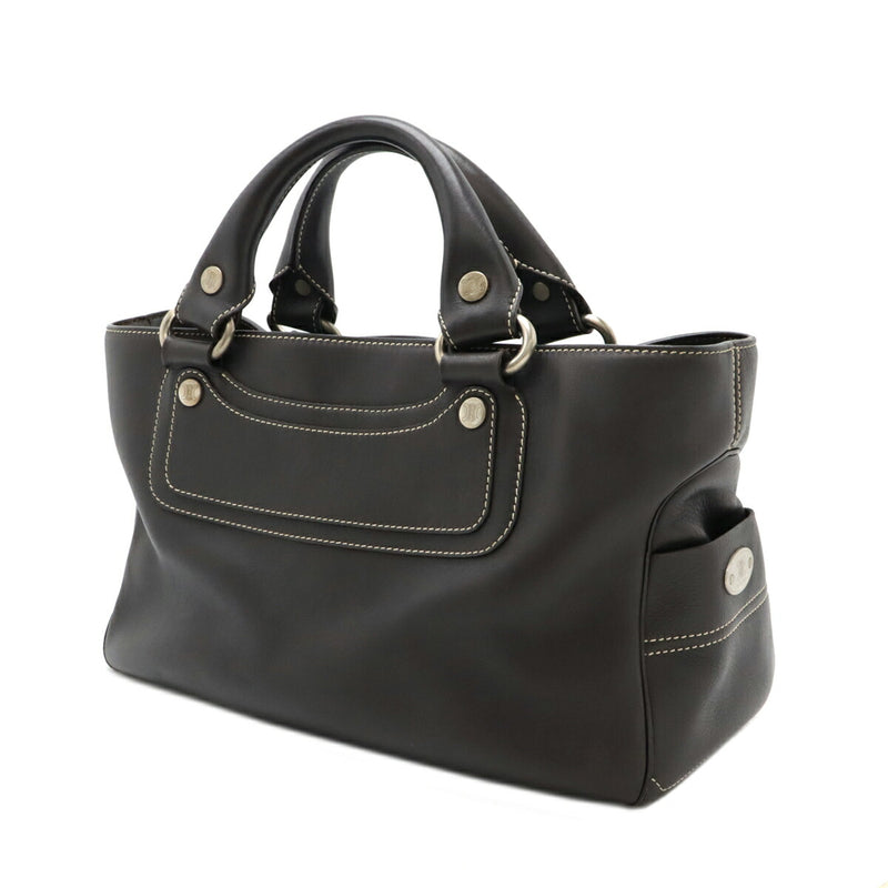 CELINE Boogie Bag Handbag Leather Dark Brown Silver Hardware [Used]