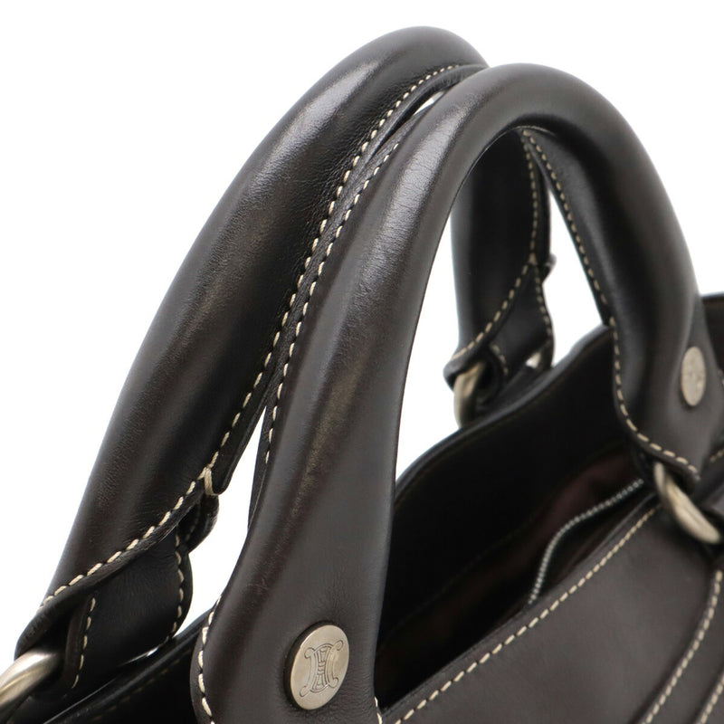 CELINE Boogie Bag Handbag Leather Dark Brown Silver Hardware [Used]