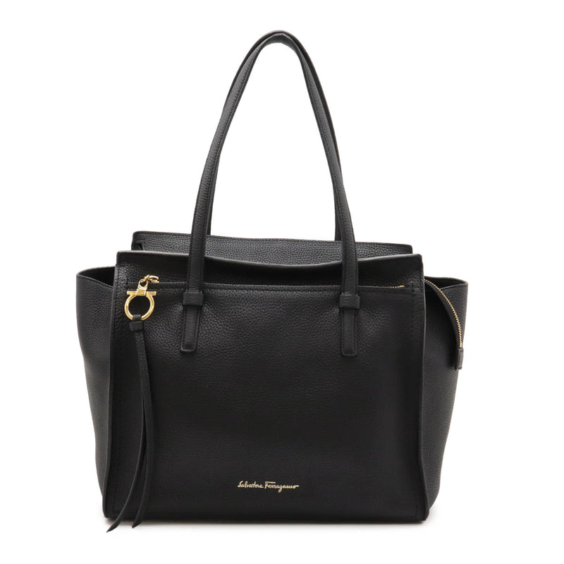 Salvatore Ferragamo Amy Gancini Tote Bag Shoulder Bag Leather Black Gold