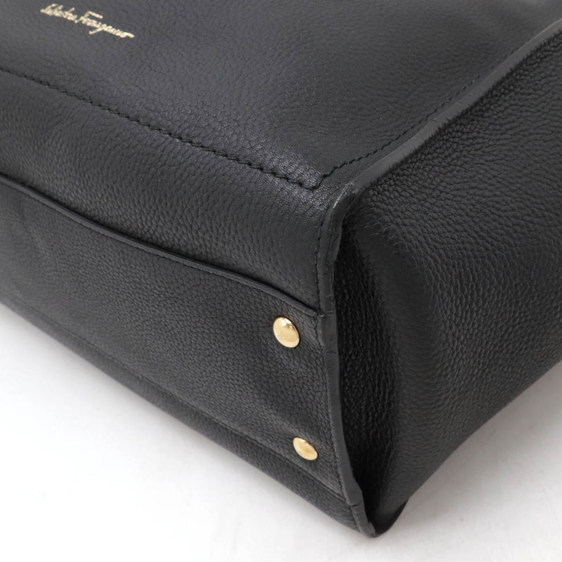 Salvatore Ferragamo Amy Gancini Tote Bag Shoulder Bag Leather Black Gold