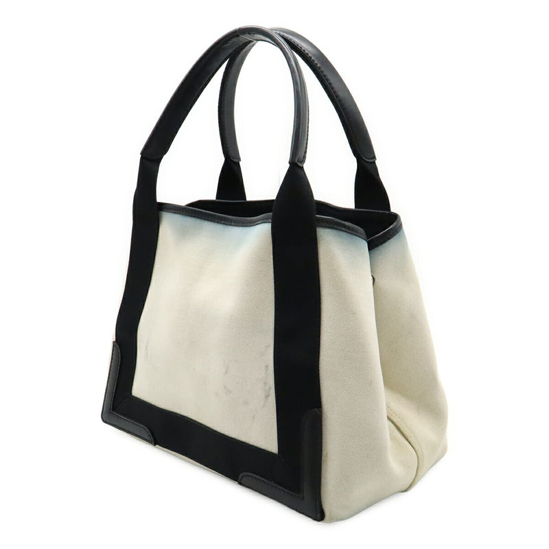 BALENCIAGA Navy Cabas S Logo Tote Bag Handbag Canvas Leather Natural Black