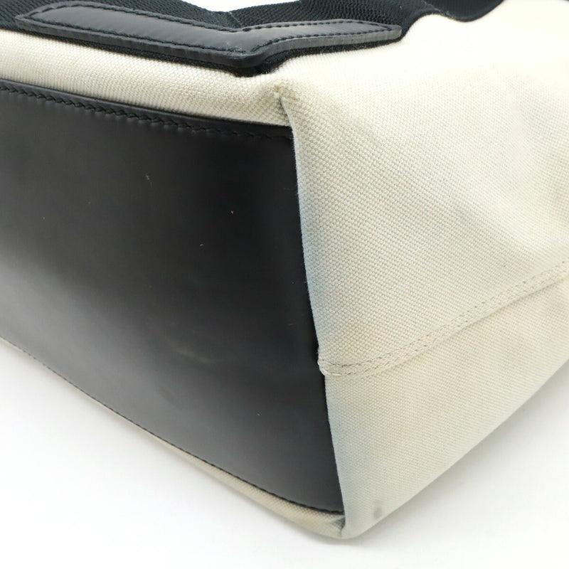BALENCIAGA Navy Cabas S Logo Tote Bag Handbag Canvas Leather Natural Black