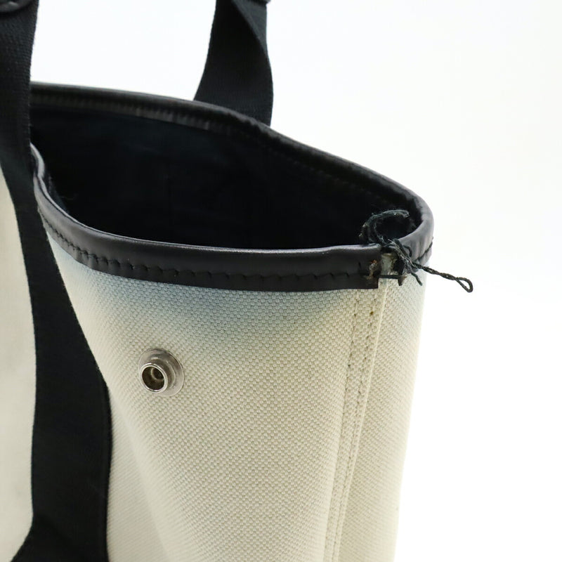 BALENCIAGA Navy Cabas S Logo Tote Bag Handbag Canvas Leather Natural Black
