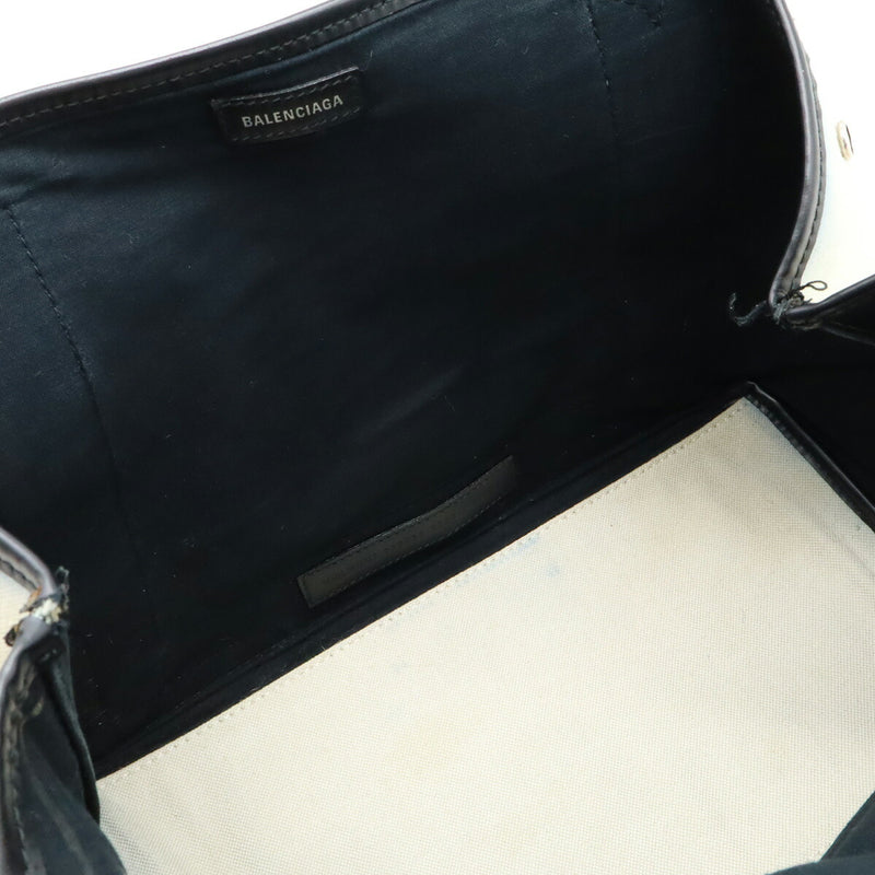 BALENCIAGA Navy Cabas S Logo Tote Bag Handbag Canvas Leather Natural Black
