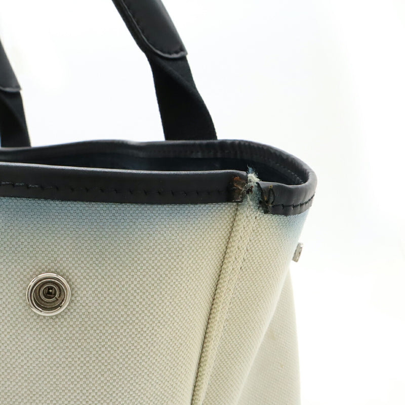 BALENCIAGA Navy Cabas S Logo Tote Bag Handbag Canvas Leather Natural Black
