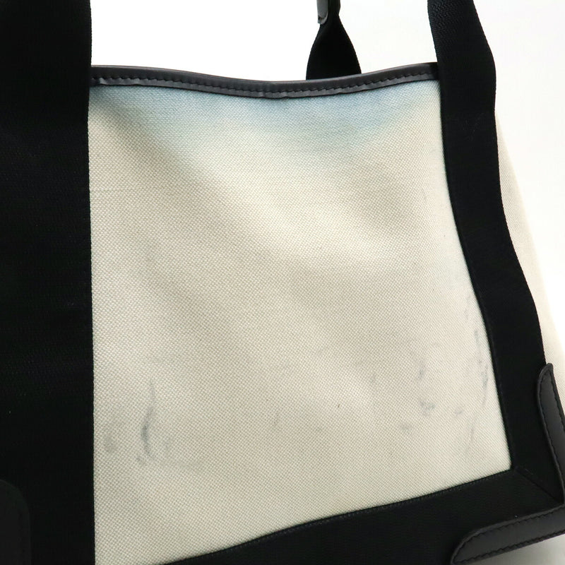 BALENCIAGA Navy Cabas S Logo Tote Bag Handbag Canvas Leather Natural Black