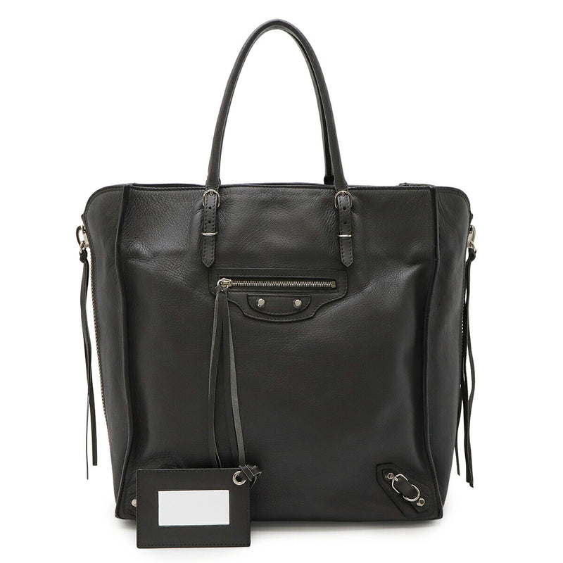 BALENCIAGA Paper A5 Zip Around Tote Bag Handbag Leather Grey with Mirror 357330
