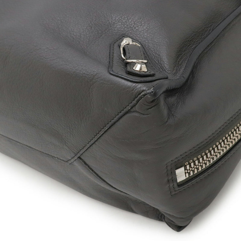 BALENCIAGA Paper A5 Zip Around Tote Bag Handbag Leather Grey with Mirror 357330