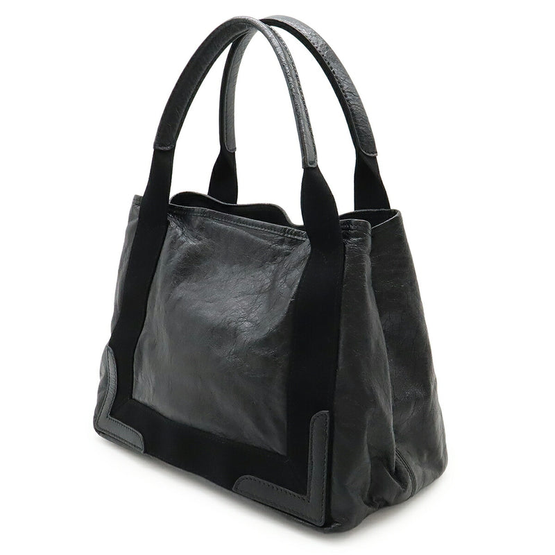 BALENCIAGA Navy Cabas S Logo Handbag Tote Bag Leather Black 339933 [Used]