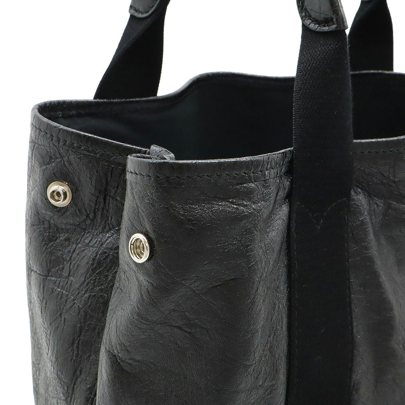 BALENCIAGA Navy Cabas S Logo Handbag Tote Bag Leather Black 339933 [Used]