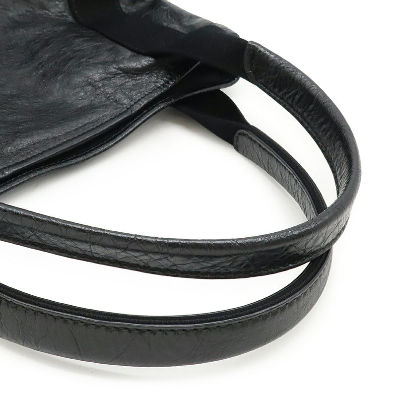 BALENCIAGA Navy Cabas S Logo Handbag Tote Bag Leather Black 339933 [Used]