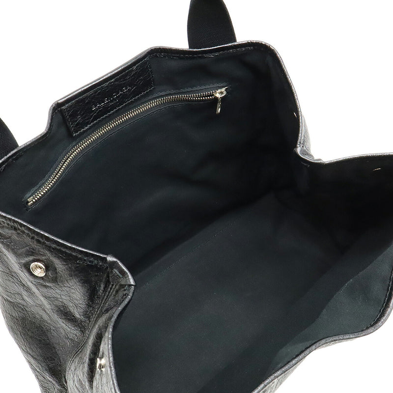 BALENCIAGA Navy Cabas S Logo Handbag Tote Bag Leather Black 339933 [Used]