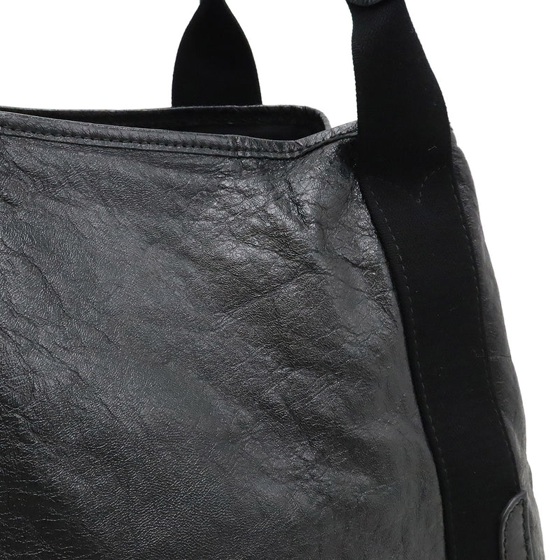 BALENCIAGA Navy Cabas S Logo Handbag Tote Bag Leather Black 339933 [Used]
