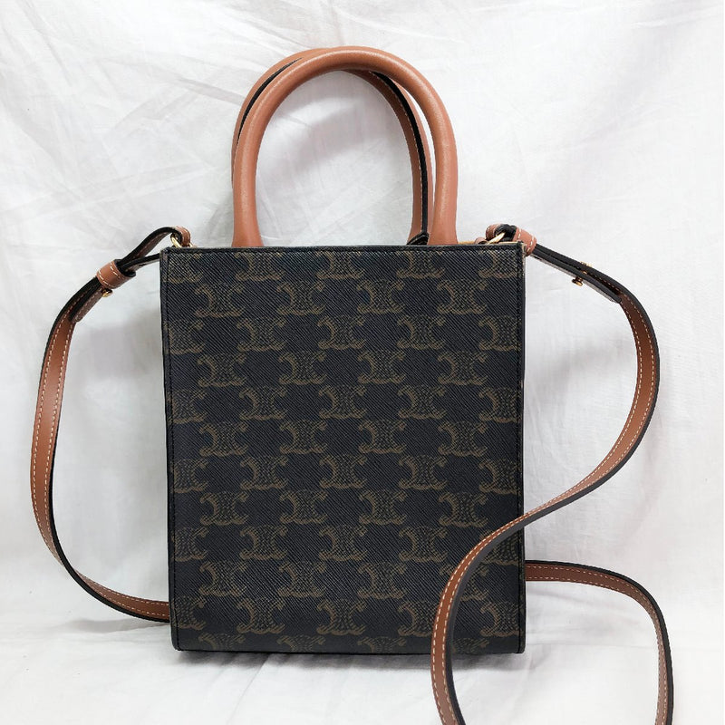 Celine Triomphe Mini Vertical Shoulder Bag Leather Brown CELINE Used + [Used]
