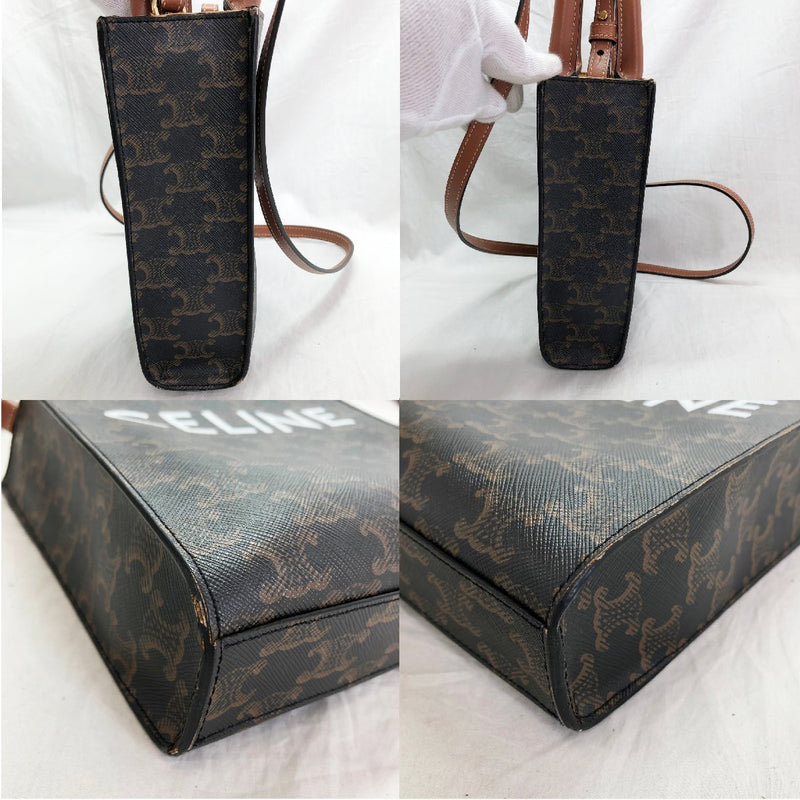 Celine Triomphe Mini Vertical Shoulder Bag Leather Brown CELINE Used + [Used]