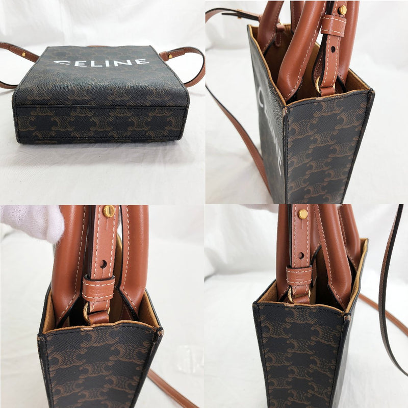 Celine Triomphe Mini Vertical Shoulder Bag Leather Brown CELINE Used + [Used]