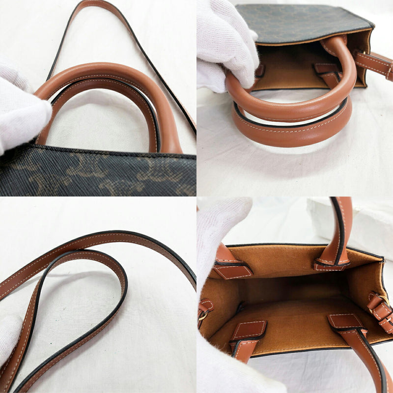 Celine Triomphe Mini Vertical Shoulder Bag Leather Brown CELINE Used + [Used]