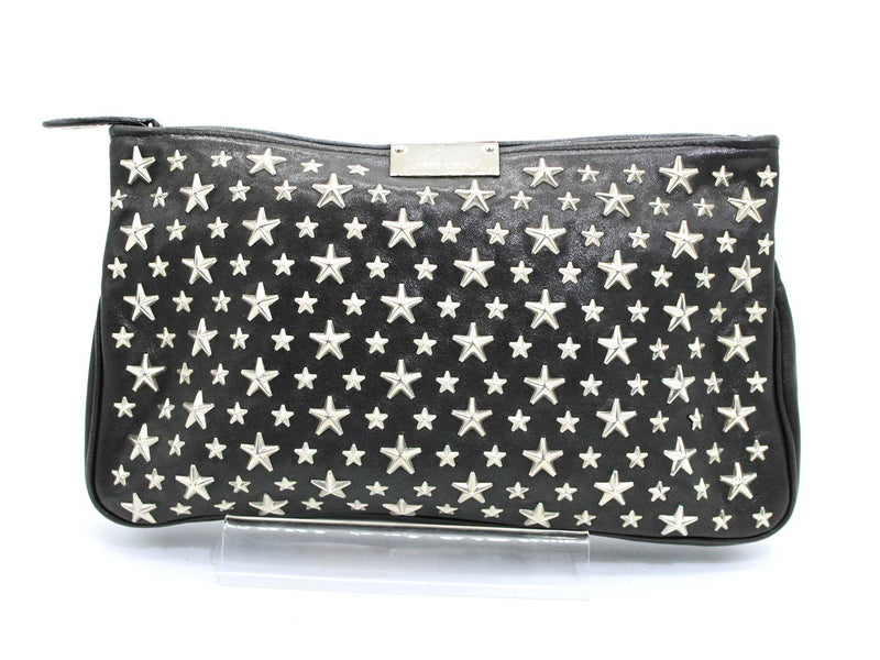 "JIMMY CHOO" Leather clutch bag with studs/simple/cute/plain/bag/bag/BAG Black