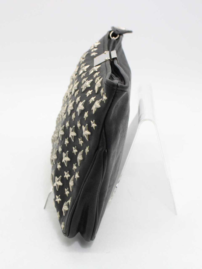 "JIMMY CHOO" Leather clutch bag with studs/simple/cute/plain/bag/bag/BAG Black