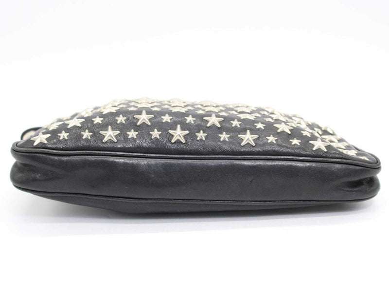 "JIMMY CHOO" Leather clutch bag with studs/simple/cute/plain/bag/bag/BAG Black