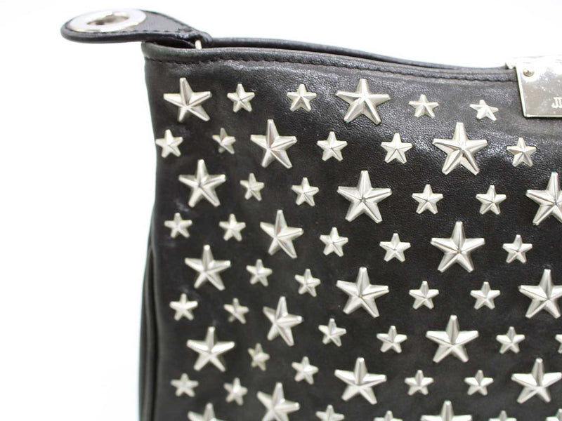 "JIMMY CHOO" Leather clutch bag with studs/simple/cute/plain/bag/bag/BAG Black