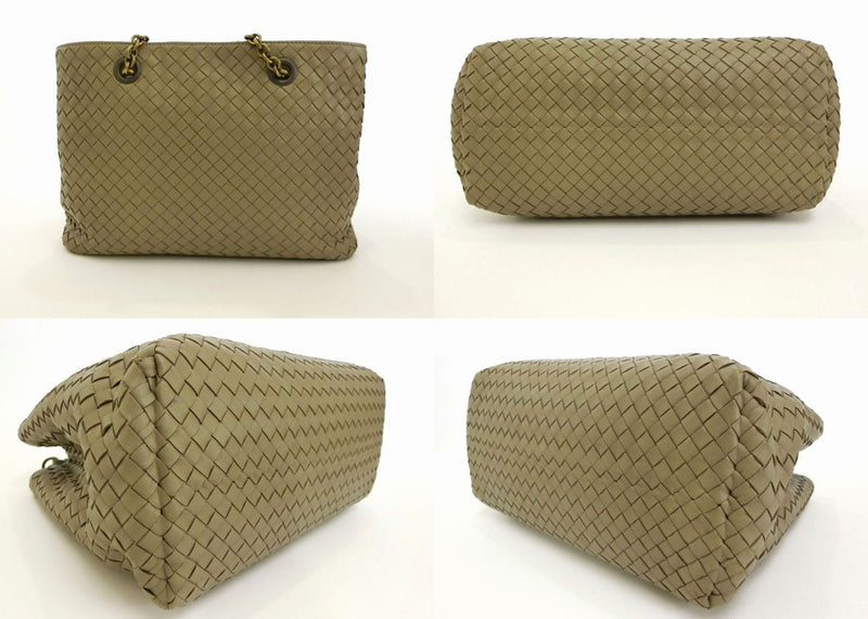 BOTTEGA VENETA Intrecciato Nappa Chain Tote Bag Handbag Khaki Stylish Luxury