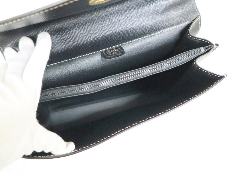 [CELINE] Celine Flap Handbag Leather Black x Gold Hardware 189243DRU.03UN