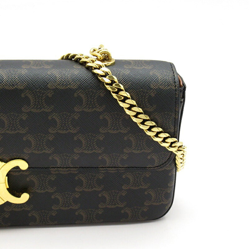 Celine Triomphe Chain Shoulder Bag 197412DQW.04LU Leather Women's Other Bag Tan