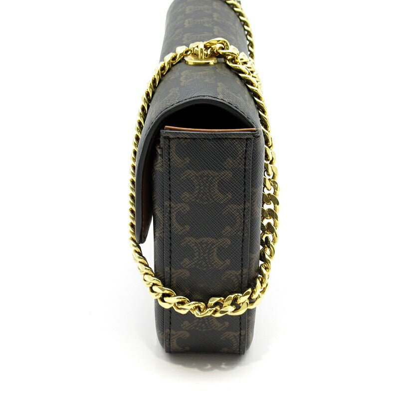 Celine Triomphe Chain Shoulder Bag 197412DQW.04LU Leather Women's Other Bag Tan