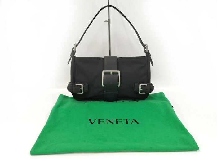 [Used] BOTTEGA VENETA flap buckle bag handbag nylon black 691409