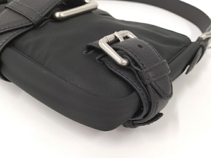 [Used] BOTTEGA VENETA flap buckle bag handbag nylon black 691409