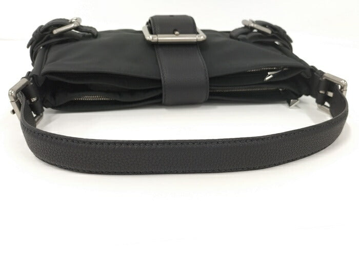 [Used] BOTTEGA VENETA flap buckle bag handbag nylon black 691409