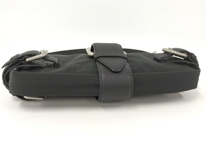 [Used] BOTTEGA VENETA flap buckle bag handbag nylon black 691409