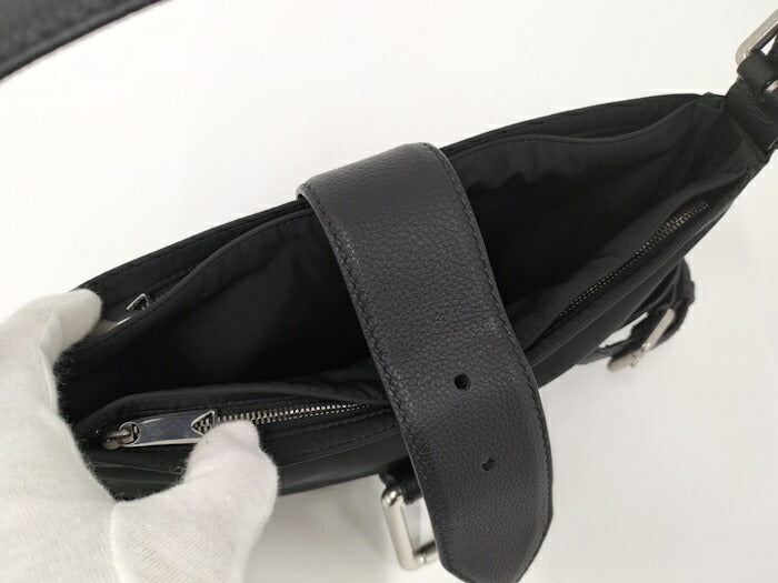 [Used] BOTTEGA VENETA flap buckle bag handbag nylon black 691409