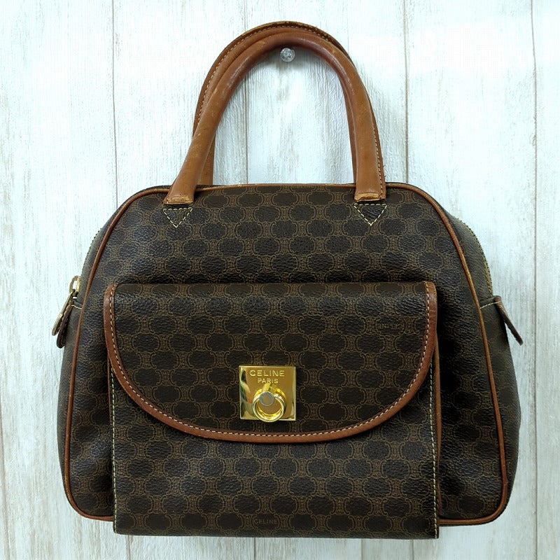 CELINE Macadam pattern handbag PVC brown Italian made women's [used] C rank