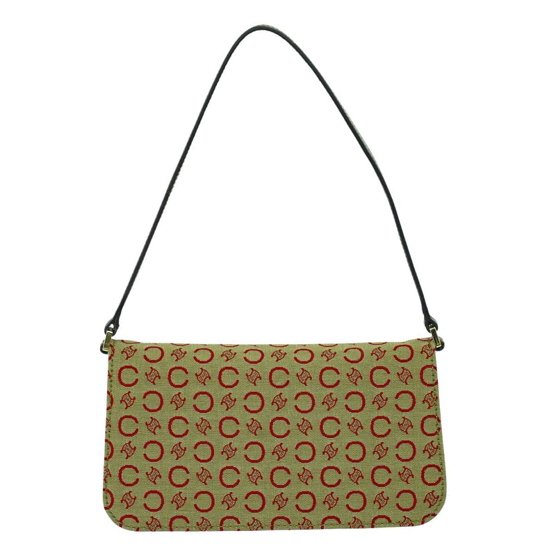Genuine CELINE C Macadam Accessory Pouch Handbag Canvas Khaki Red Macadam Bag