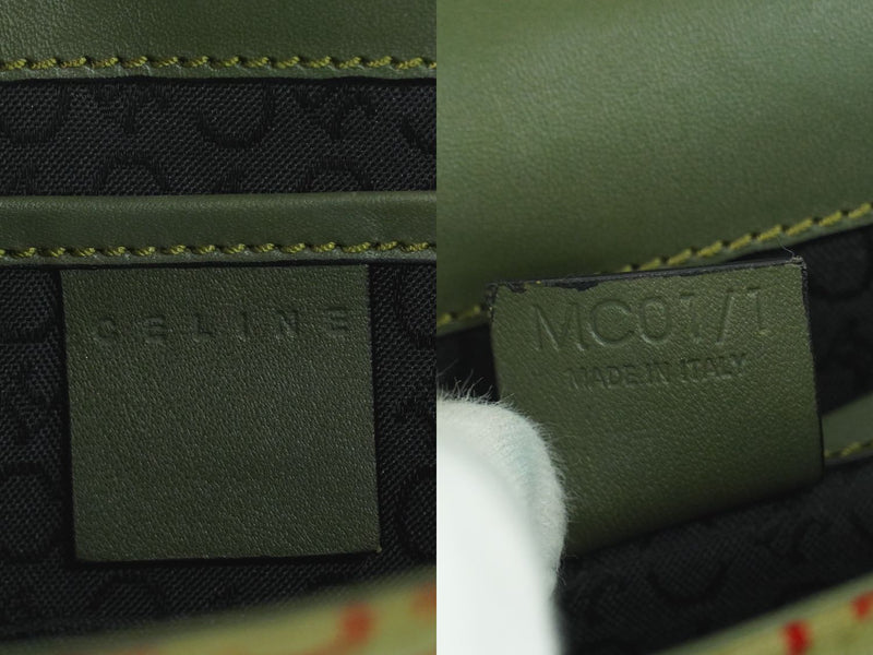 Genuine CELINE C Macadam Accessory Pouch Handbag Canvas Khaki Red Macadam Bag