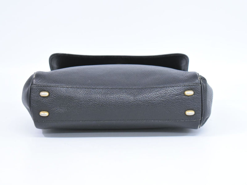 Genuine CELINE Leather Handbag Black Bag Used