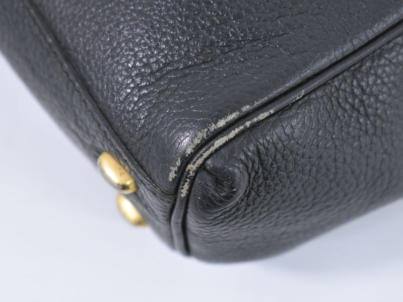Genuine CELINE Leather Handbag Black Bag Used