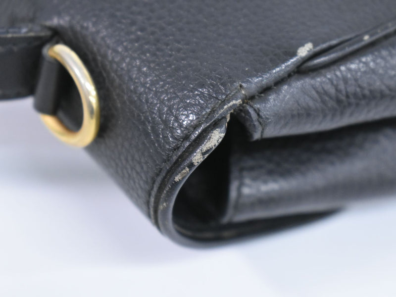 Genuine CELINE Leather Handbag Black Bag Used