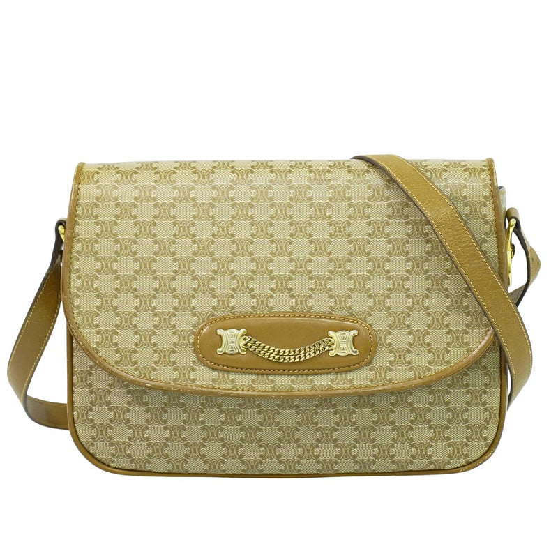 Authentic CELINE Macadam Shoulder Bag Pochette PVC Beige Macadam Bag Used