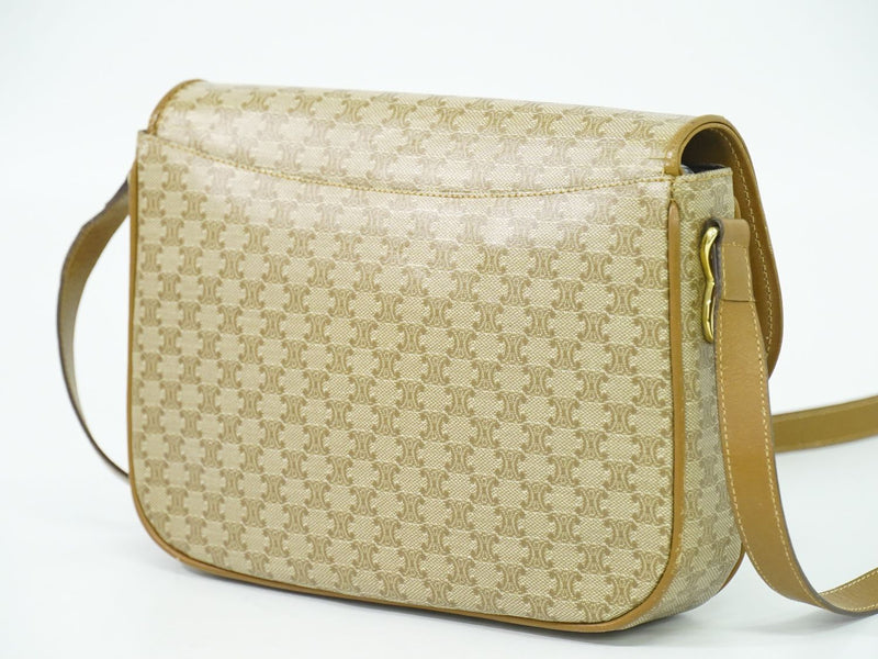 Authentic CELINE Macadam Shoulder Bag Pochette PVC Beige Macadam Bag Used