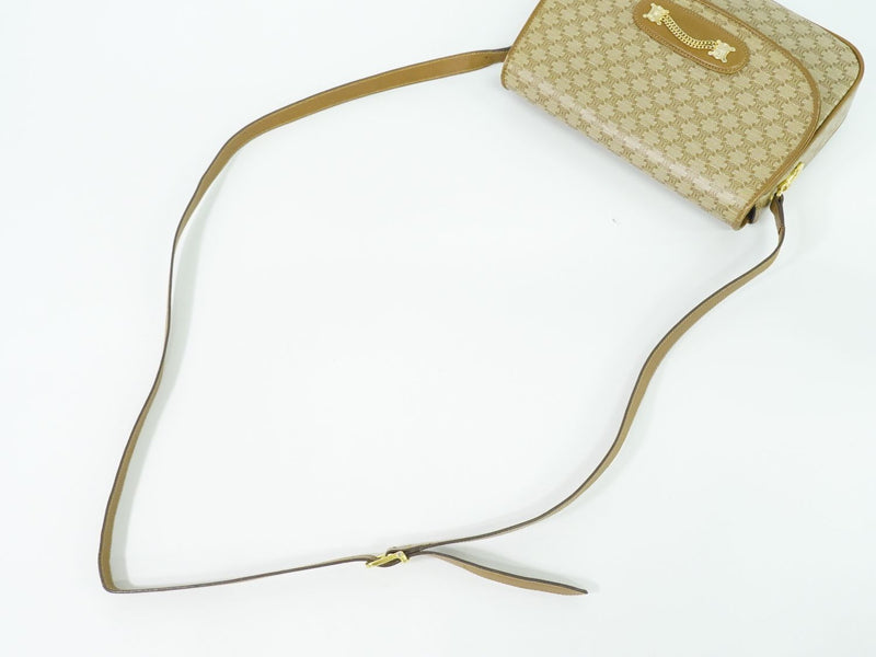 Authentic CELINE Macadam Shoulder Bag Pochette PVC Beige Macadam Bag Used