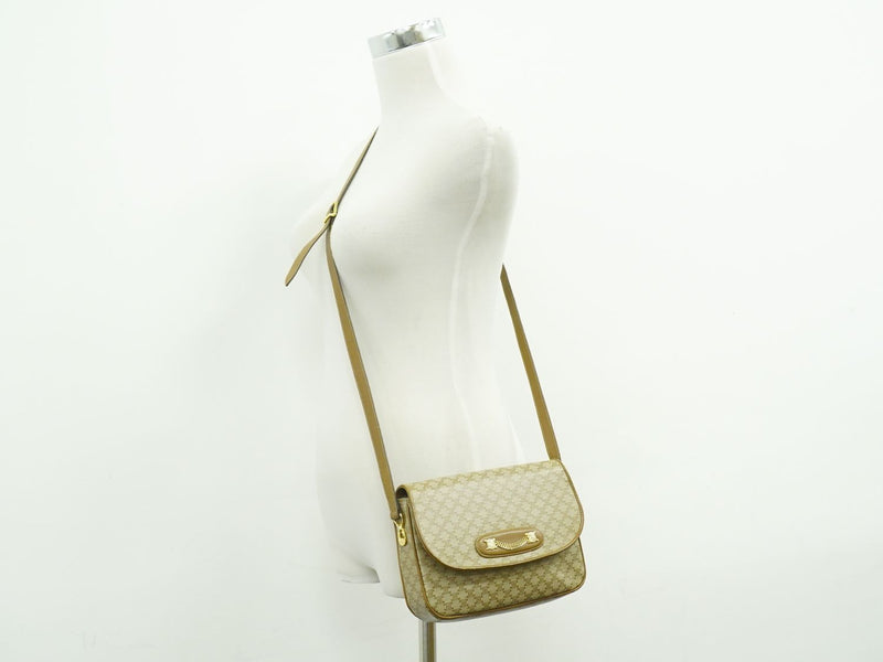 Authentic CELINE Macadam Shoulder Bag Pochette PVC Beige Macadam Bag Used