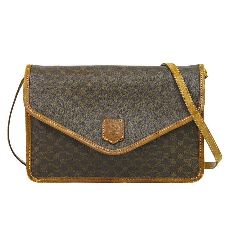 Authentic CELINE Macadam Shoulder Bag Pochette PVC Brown Macadam Bag Used